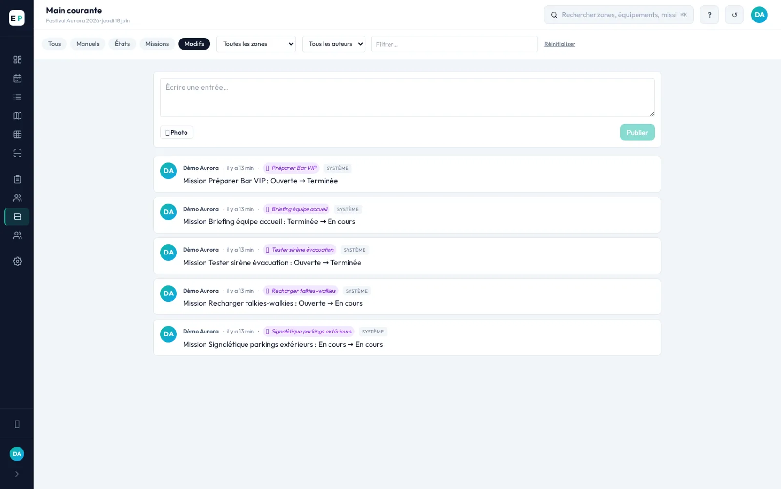 Historique complet EventPlanner : toutes les actions tracées automatiquement, consultables à tout moment