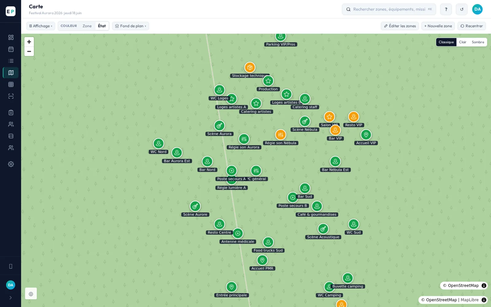 Carte interactive du site EventPlanner