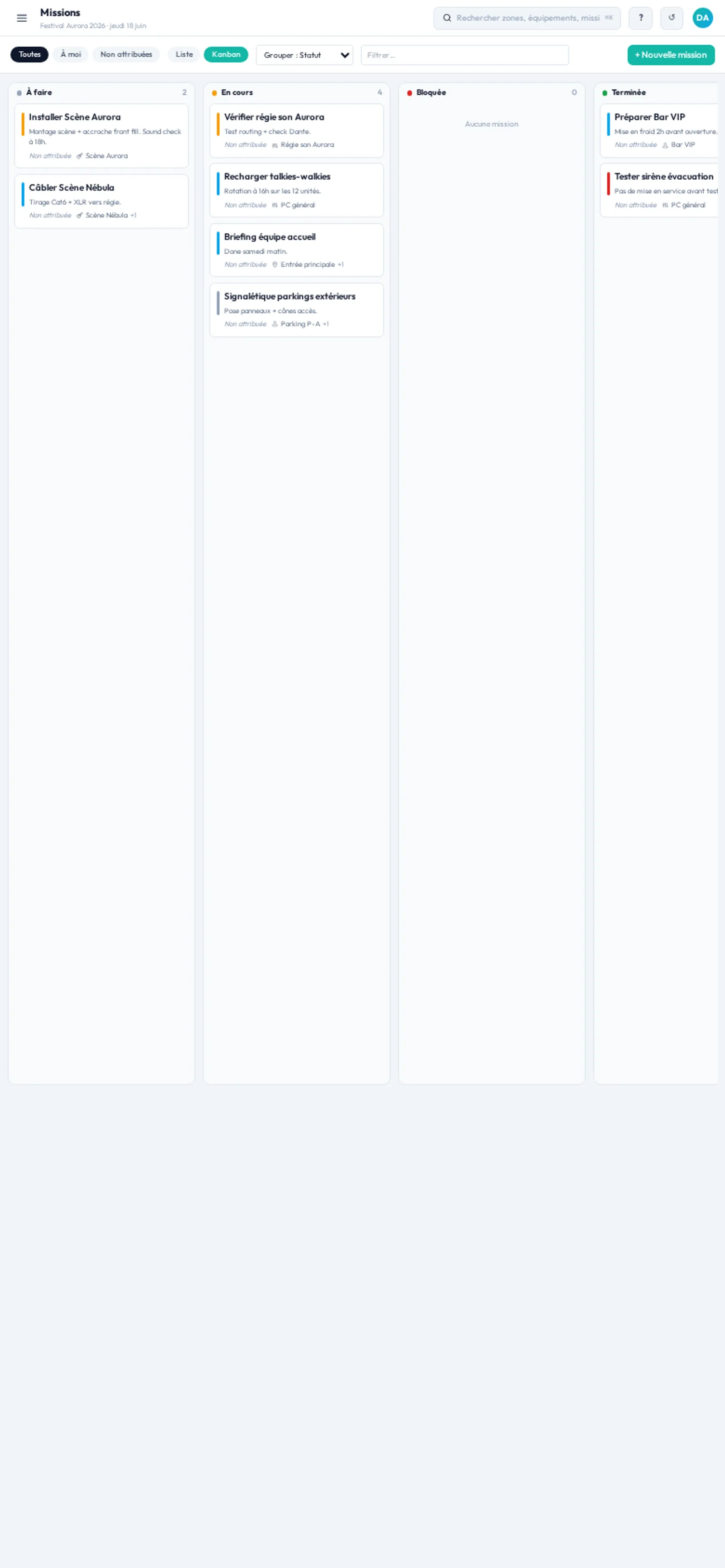 Liste des missions sur smartphone.
